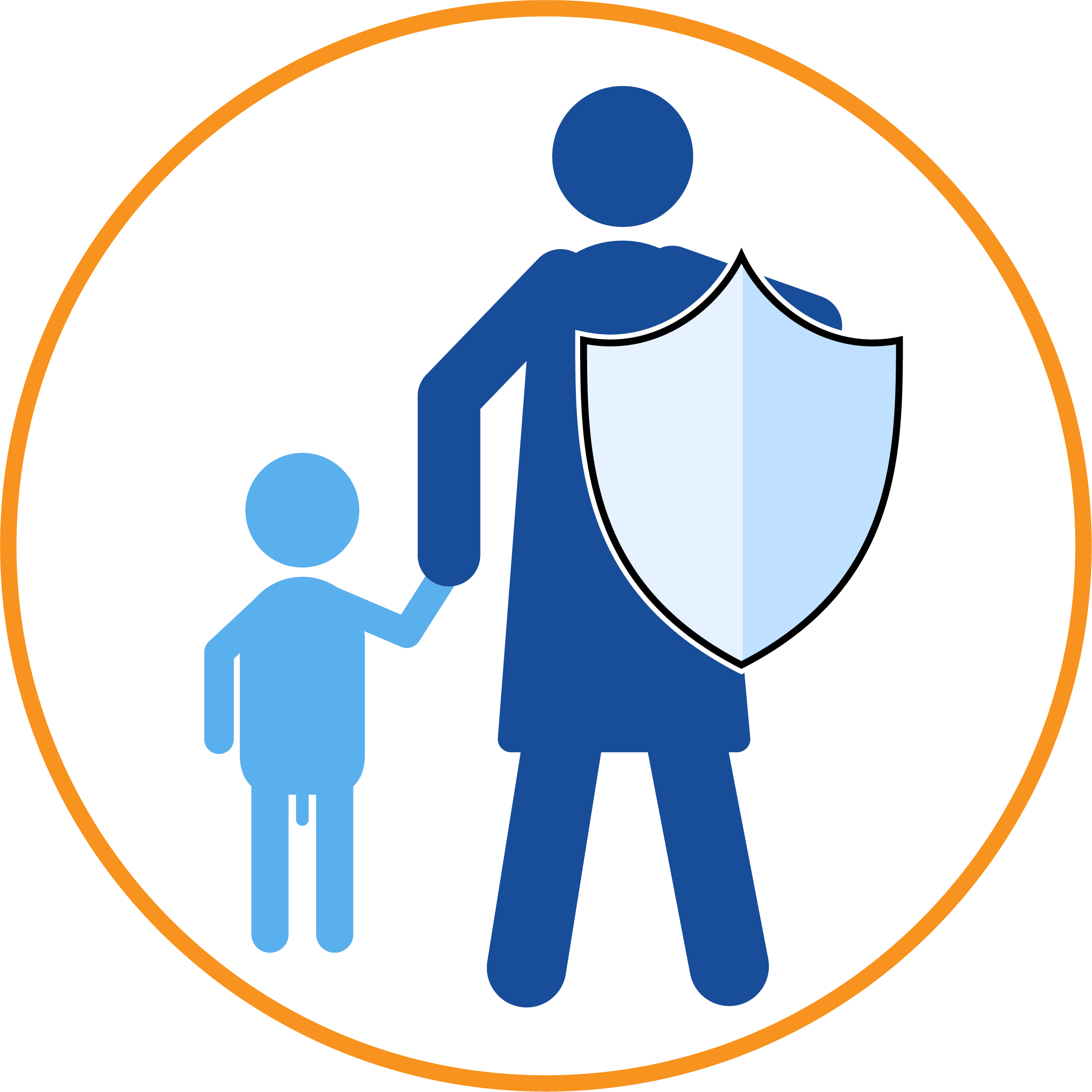 ARGUS-Icon Erwachsener schützt ein männliches Kind mit Schutzschild.