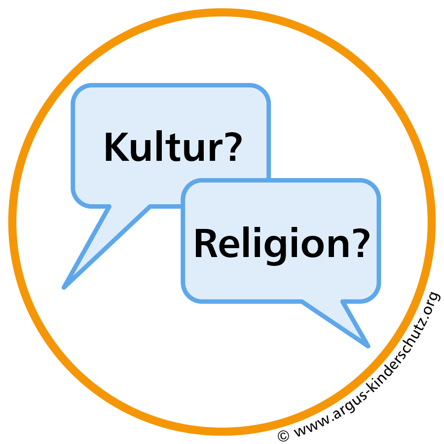 Icon mit Sprechblasen: Kultur oder Religion?